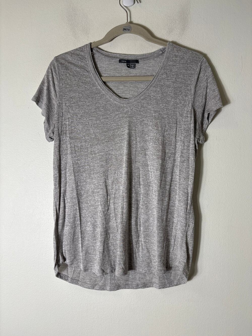 Vince Scoop Neck Heather Gray Short Sleeve Tee Sz M
